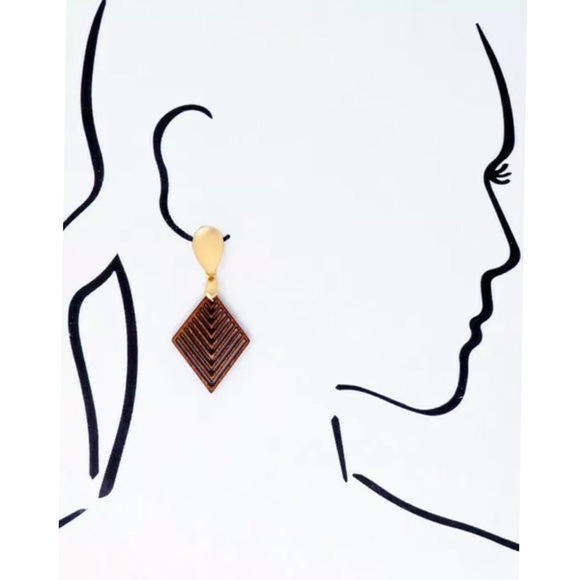 Gold Diamond Wood Laser Cut Filigree Earrings - Picture 3 of 3